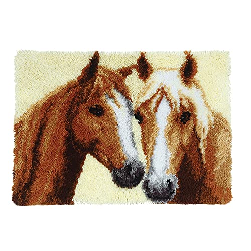 Two Horse Latch Hook Rug Kits for Adults and Starter DIY Cross Stitch Latch Hook Rug Sofa Seat Cushion Crocheting Kits with Preprinted Pattern Canvas - WoodArtSupply