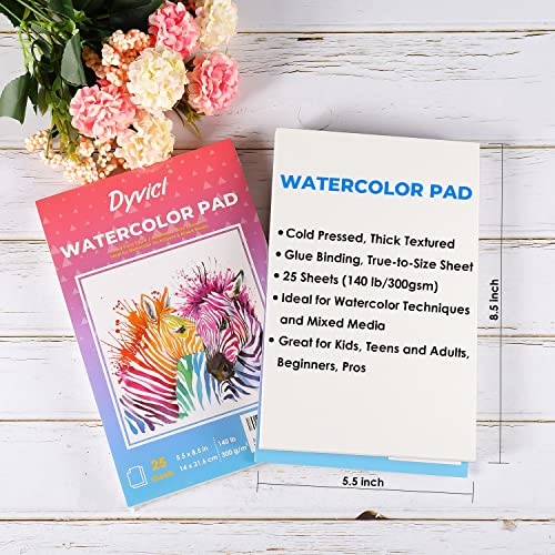 Dyvicl Watercolor Paper Pad 5.5"x8.5", 25 Sheets (140 lb/300gsm), Cold Press, Glue Watercolor Sketchbook for Painting, Drawing, Mixed Media, Acrylic, - WoodArtSupply