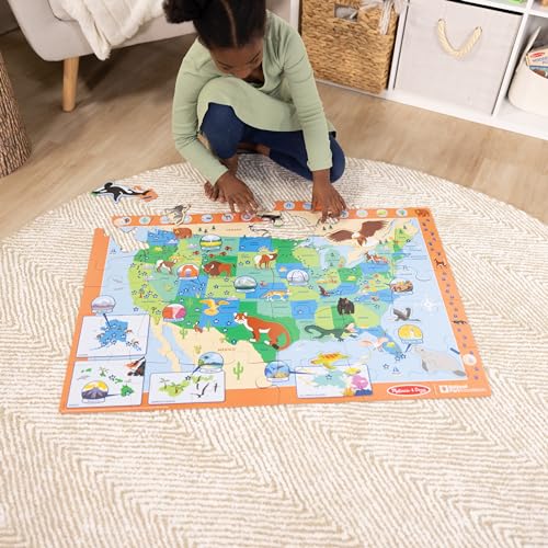 Melissa & Doug National Parks U.S.A. Map Floor Puzzle – 45 Jumbo and Animal Shaped Pieces, Search-and-Find Activities - Kids Preschool Educational Melissa & Doug
