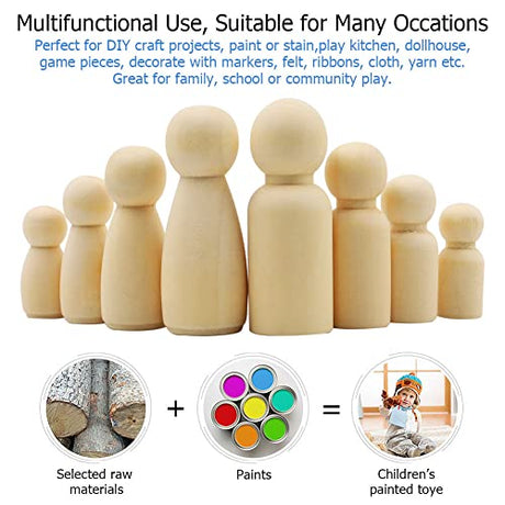 50 Pack Unfinished Wooden Peg Dolls, Abnaok Peg People, Doll Bodies, Wooden Figures, Decorative Peg Doll People for Kids DIY Art Craft, Painting, Peg Abnaok