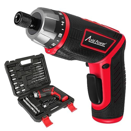 AVID POWER Electric Screwdriver Set Rechargeable 4V Cordless Screwdriver Kit with 44pcs Accessories, 5.65Nm Screw Gun, 5+1 Torque Setting, 2 Position AVID POWER