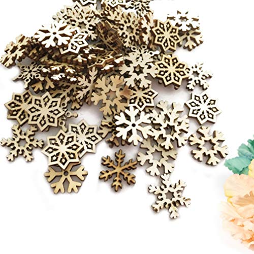 ABOOFAN 100pcs Pieces Unfinished Wood Snowflake Ornaments Holiday Slices Cutouts Christmas Tree Snowflake Ornaments Wooden Christmas Ornaments Wood ABOOFAN