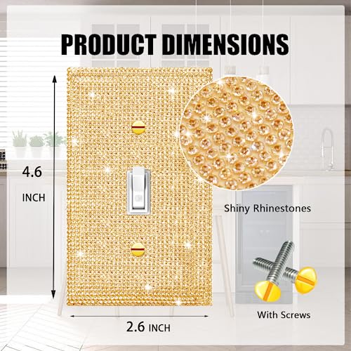 Gaocai 1 Pcs Shiny Silver Golden Rhinestone Wall Plate Cover 1 Gang Decorative Light Switch Cover Rhinestones Switch Covers Gaocai