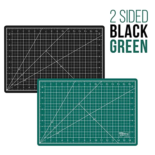 U.S. Art Supply - Pack of 2-12" x 18" Green/Black Professional Self Healing 5-Ply Double Sided Durable Non-Slip Cutting Mat Great for Scrapbooking, U.S. Art Supply