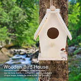 Wooden Bird House, 4Pcs Mini Hanging Birdhouse Nesting Box Natural Unfinished Wood Bird Nests for Outdoor Garden Courtyard Decoration Hapivida