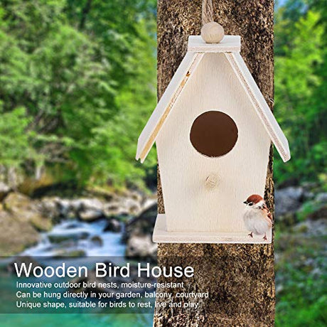 4Pcs Wooden Birdhouse Kits, Hanging Bird House Decorative Small Wood Birds Nest Cage Unfinished Paintable Nesting Box Innovative Birdcage Crafting Tiiyee