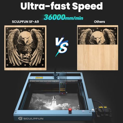 SCULPFUN SF-A9 40W Laser Cutter & Engraver, 36000mm/min Faster Cutting and Engraving, Laser Engraver for Metal Cutting & Colored, 8x 6W Diode - WoodArtSupply