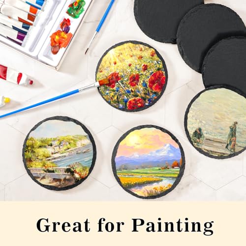 MAPRIAL 48 PCS Slate Coasters Bulk, 4 Inch Black Coasters for Drinks, 24 PCS Natural Square Slate Coasters and Round Stone Coasters for Coffee, MAPRIAL