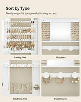 SONGMICS Jewelry Organizer, LED Jewelry Cabinet Wall/Door Mounted, Lockable Rounded Wide Mirror with Storage, Interior Mirror, White Surface with SONGMICS