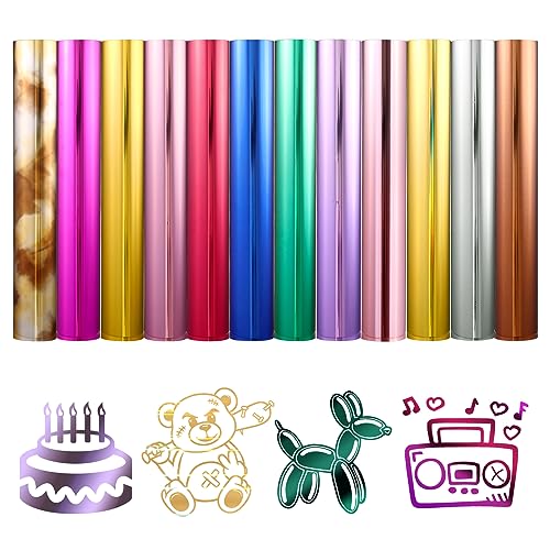 Tintnut Metallic Heat Transfer Vinyl Bundle Chrome HTV Vinyl,12 Sheets 12"x 10" Foil Holographic Gold Iron On Vinyl for Compatible with Cricut or Tintnut