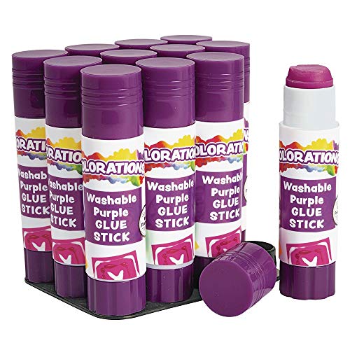 Colorations® Small Washable Disappearing Purple Glue Sticks in a Tray, Set of 12, Each 0.32 oz, Non Toxic & Acid Free, Easy to See Where it is Colorations