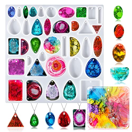 BABORUI Resin Molds Jewelry, 38 Cavities Pendant Silicone Molds for Epoxy with 40Pcs Jump Rings, DIY Resin Casting for Pendant, Earrings, Necklace, BABORUI