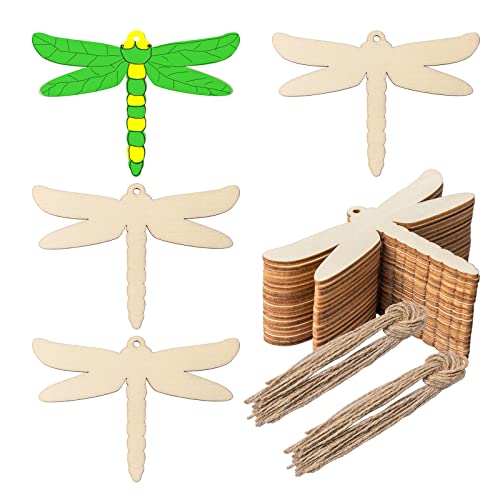 Insect Wooden Blank Dragonfly Shape Wood with Twines Art Unfinished Ornaments for Christmas Wedding Birthday Party Thanksgiving Day Decoration 20Pcs. Zontween