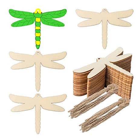 Insect Wooden Blank Dragonfly Shape Wood with Twines Art Unfinished Ornaments for Christmas Wedding Birthday Party Thanksgiving Day Decoration 20Pcs. Zontween