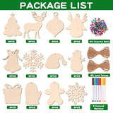 Max Fun 60Pcs Christmas Wooden Ornaments Unfinished Predrilled Wood Slices Circles for Crafts Xmas Holiday Hanging Decoration in 12 Shapes Max Fun