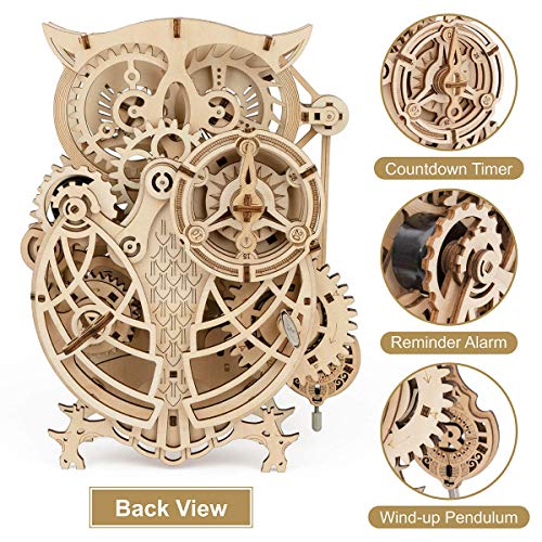 3D Wooden Puzzles ROKR Owl Clock - Mechanical Model Building Kit for Adults 161PCS Clock Puzzles Creative Gift Home Decor for Family - WoodArtSupply