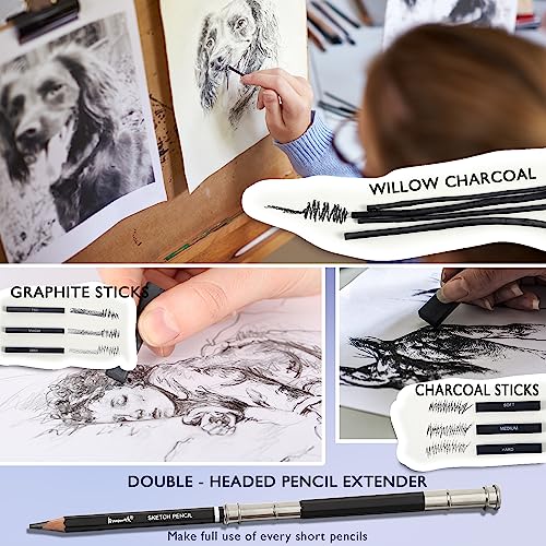 Brusarth 42 Pack Drawing Set Sketching Kit, Pro Art Sketch Supplies with Sketchbook, Include Graphite Pencil, Charcoal Pencil, Sharpener, Eraser Art Brusarth