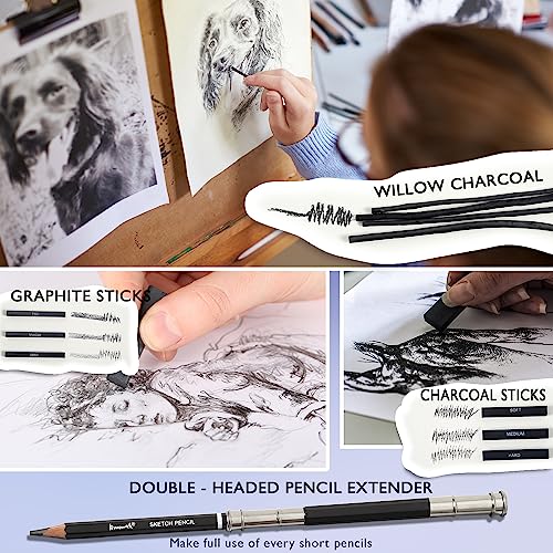 Brusarth 42 Pack Drawing Set Sketching Kit, Pro Art Sketch Supplies with Sketchbook, Include Graphite Pencil, Charcoal Pencil, Sharpener, Eraser Art - WoodArtSupply