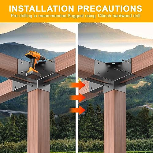 TROPTOLKY 4x4 Pergola Brackets Kit, 4-Way Powder-Coated Woodworks Corner Brackets, 2 Bracket Shoulders & 2 Wood Post Base, 4PCS Woodwork Pergola Kit TROPTOLKY