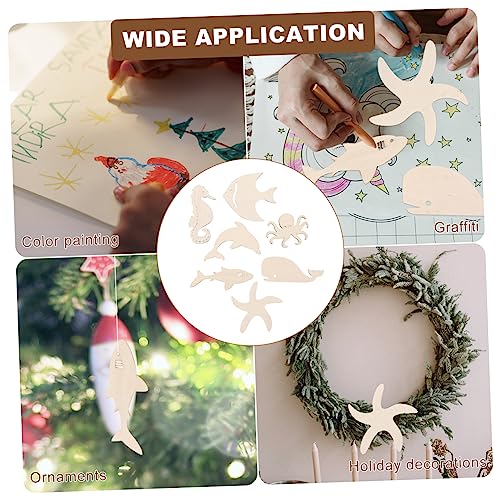 Anneome 28pcs Doodle Marine Wood Chips Unfinished Wood Hanging Wood Ornaments Wood Fish Cutouts Blank Sea Animals Wooden Cutouts Wooden Fish Wooden Anneome