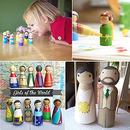 50 Pack Unfinished Wooden Peg Dolls, Abnaok Peg People, Doll Bodies, Wooden Figures, Decorative Peg Doll People for Kids DIY Art Craft, Painting, Peg