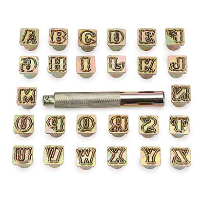 OwnMy Capital Letters Stamp Set, 1/2” / 13mm Alphabet Stamp Tools Set Leather Craft Stamping Tools Leather Art Craft Tool (13mm - 27pcs)