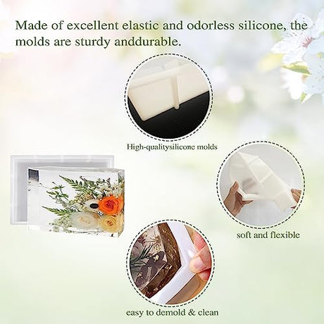 Large Resin Molds,Rectangle Silicone Molds for Resin Casting,Epoxy Resin Casting Mold for Flower Preservation，DIY Home Decor Wedding Gift,Bookends YUUIKLLE