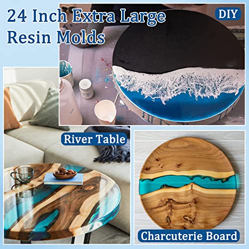 Lallisa 24 Inch Extra Large Resin Table Molds Round Epoxy Resin Molds Set with Metal Frame 3 Hairpin Legs for Table Epoxy Resin Table Mold Epoxy Lallisa