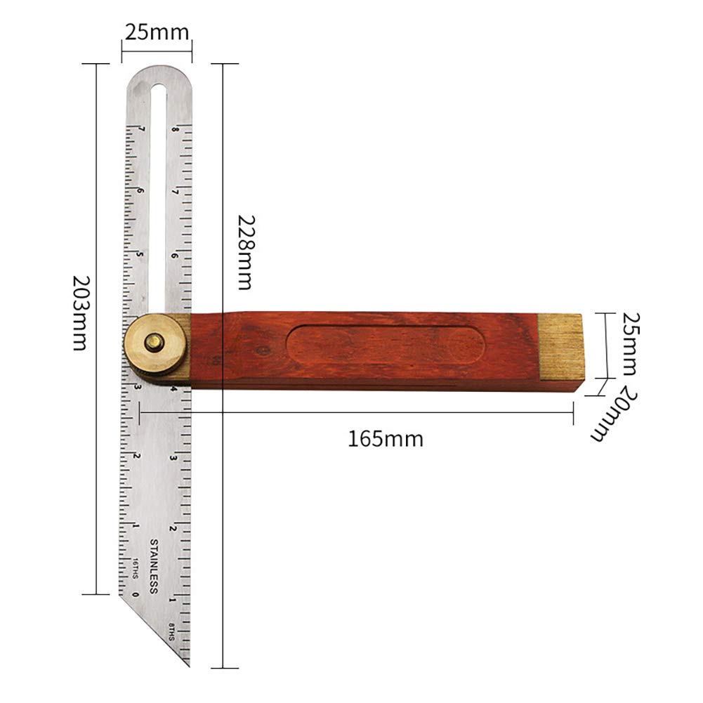 Gentlecarin Blade Ruler,Adjustable Bevel Sliding T-bevel with Hardwood Handle Angle Finder Carpentry Squares for Craftsman Builder Carpenter