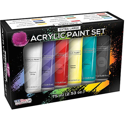 U.S. Art Supply Professional 12 Color Set of Acrylic Paint in Extra-Large 75ml Tubes - Rich Pigment Vivid Colors for Artists, Students, Beginners,