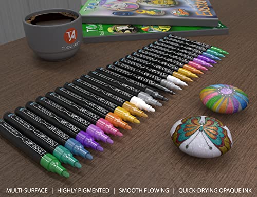 Acrylic Paint Markers Paint Pens Special Colors Set Extra Fine And Medium Tip Combo For Rock Painting, Canvas, Fabric, Glass, Mugs, Wood, Ceramics, TOOLI-ART