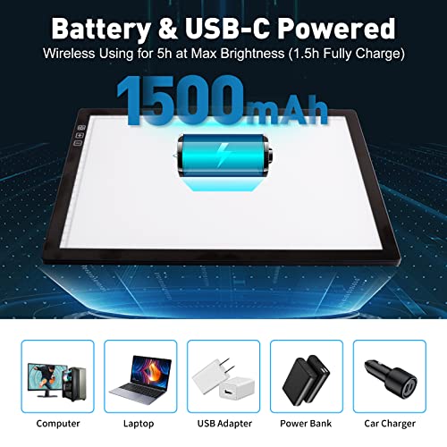 Rechargeable A4 Light Pad with Innovative Stand and Top Clip, Elice Wireless Bright Light Tracing Board Portable LED Artcraft Tracer Box for Artists, elice