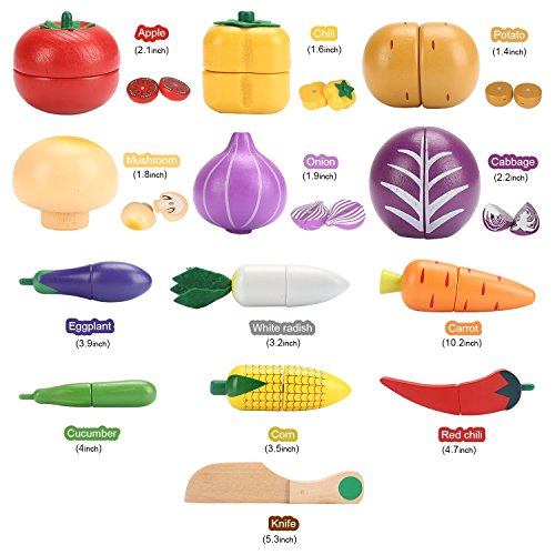 Victostar Magnetic Wooden Cutting Fruits Vegetables Food Play Toy Set with Basket for Kids (Vegetables) Victostar