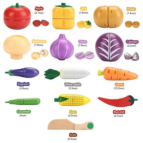 Victostar Magnetic Wooden Cutting Fruits Vegetables Food Play Toy Set with Basket for Kids (Vegetables) Victostar
