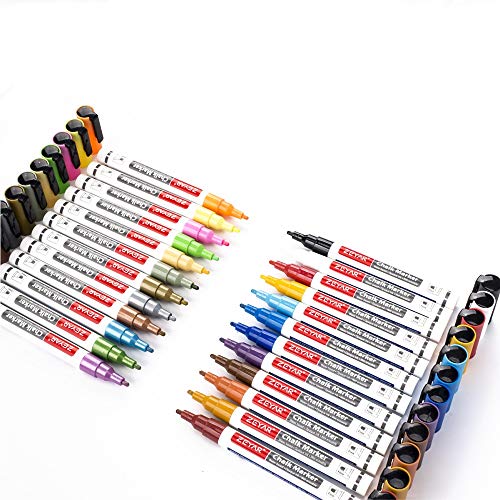 ZEYAR Liquid Chalk Marker-Wet Erase Marker, 24 Colors, 1.2mm Fine Tip for Detailed Drawing, Writes on Nonporous Chalkboards, Bistro Boards, Windows, - WoodArtSupply