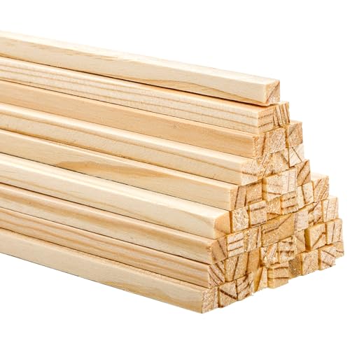 Frcctre 50 Pack Unfinished Square Wooden Dowel Rods, 1/4 x 12 Inches Unfinished Wood Dowel Strips Craft Sticks Square Sticks for DIY Crafts Projects, Frcctre