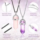 20 Pieces Hexagonal Crystal Necklaces Bullet Shape Gemstone Pendant Necklaces Quartz Stone Chain Necklaces with 20 Inch Chain and 18 Inch Leather Hicarer