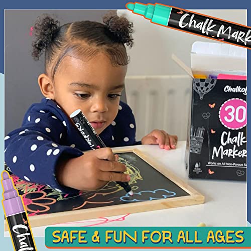 Chalkola Liquid Chalk Markers Erasable (30 Pack 6mm) Pastel + Neon Chalk Pens - Wet Wipe Washable Paint for Chalkboard Sign, Blackboards, Car Window, Chalkola