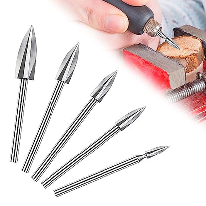 Wood Carving Drill Bits Set, 5 PCS HSS Engraving Drill Accessories Bit for Wood Crafts Grinding Woodworking Tool 1/8”Shank for DIY Carving Drilling,