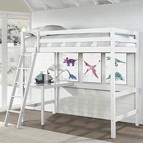 Hillsdale Caspian White Twin Loft Bed with Built-In Desk for Kids Hillsdale