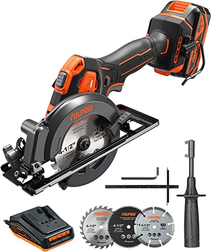 4-1/2 inch Cordless Circular Saw, 20V Mini Circular Saw Cordless 5500 RPM & 2.0Ah battery & Fast Charger, 3 Blades (24 TCT/80 HCS/60 DIAMOND) for - WoodArtSupply