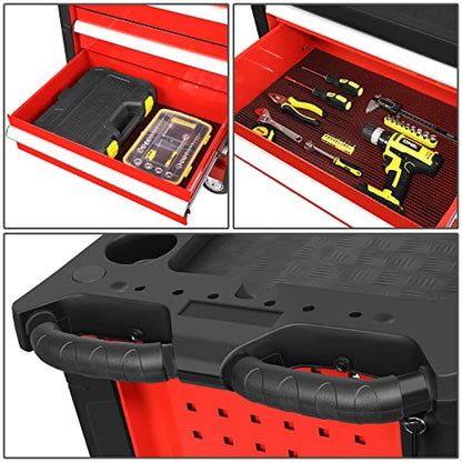 DNA MOTORING 30.5" L x 18" W x 38" H 5-Drawer Lockable Slide Tool Chest Rolling Tool Cart Cabinet (TOOLS-00001) with Keys , Red, Upgrade Package - WoodArtSupply