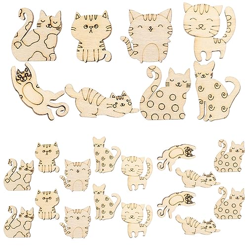 ibasenice 50pcs Unfinished Wooden Cat Cutouts Wood Discs Slices Blank Cat Animal Shaped Disc for Home DIY Handicraft Birthday Party Small Cat Party