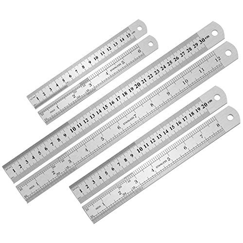 3PCS Stainless Steel Ruler, Metal Ruler Set (6 8 12 inch), Steel Ruler with Inch and Metric, Machinist Ruler, Metric Ruler, Imperial Ruler, for - WoodArtSupply