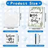 Newwiee 55 Pcs DIY Baby Bibs Set Includes 22 White Feeder Bibs 22 Stencils 10 Fabric Markers 1 Wooden Baby Shower Game Sign, White Bibs Baby Shower Newwiee