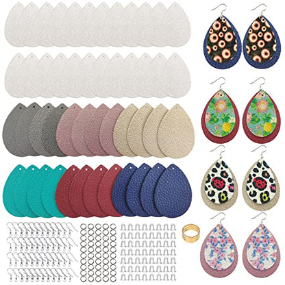 SHUANGART 194 Pcs Sublimation Blank Sparkly Glitter Faux Leather Earrings Kit, Blank Vivid Shiny Solid Pattern Earrings with Sublimation Paper for - WoodArtSupply