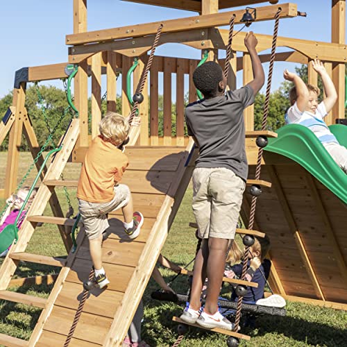 Backyard Discovery Endeavor All Cedar Wood Swing Set Playset for Backyard with Large Clubhouse Wave Slide Rope Ladder Rock Climbing Wall Wave Slide 2 Backyard Discovery