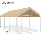 Rutile 12'x20' Carport Canopy ONLY Tent Garage Replacement Top Tarp Car Shelter Cover w/Ball Bungees Beige (Only Top Cover, Frame is not Included) WoodArtSupply