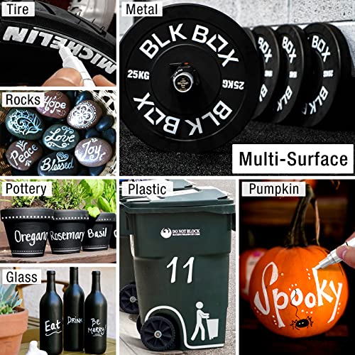 White Paint Pen Permanent Markers - 8 Oil Based Paint Markers for Tire, Wood, Rocks, Metal, Canvas, Plastic, Dark Surface, Medium Tip, Waterproof DAPAWIN