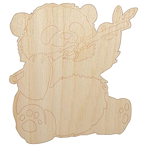 Baby Panda Bear Eating Bamboo Unfinished Wood Shape Piece Cutout for DIY Craft Projects - 1/8 Inch Thick - 6.25 Inch Size - WoodArtSupply